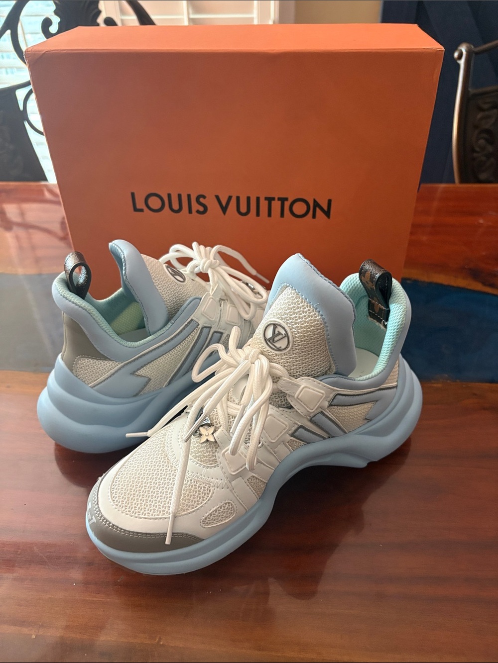 Louis Vuitton Women’s Sneakers in Light Blue and White